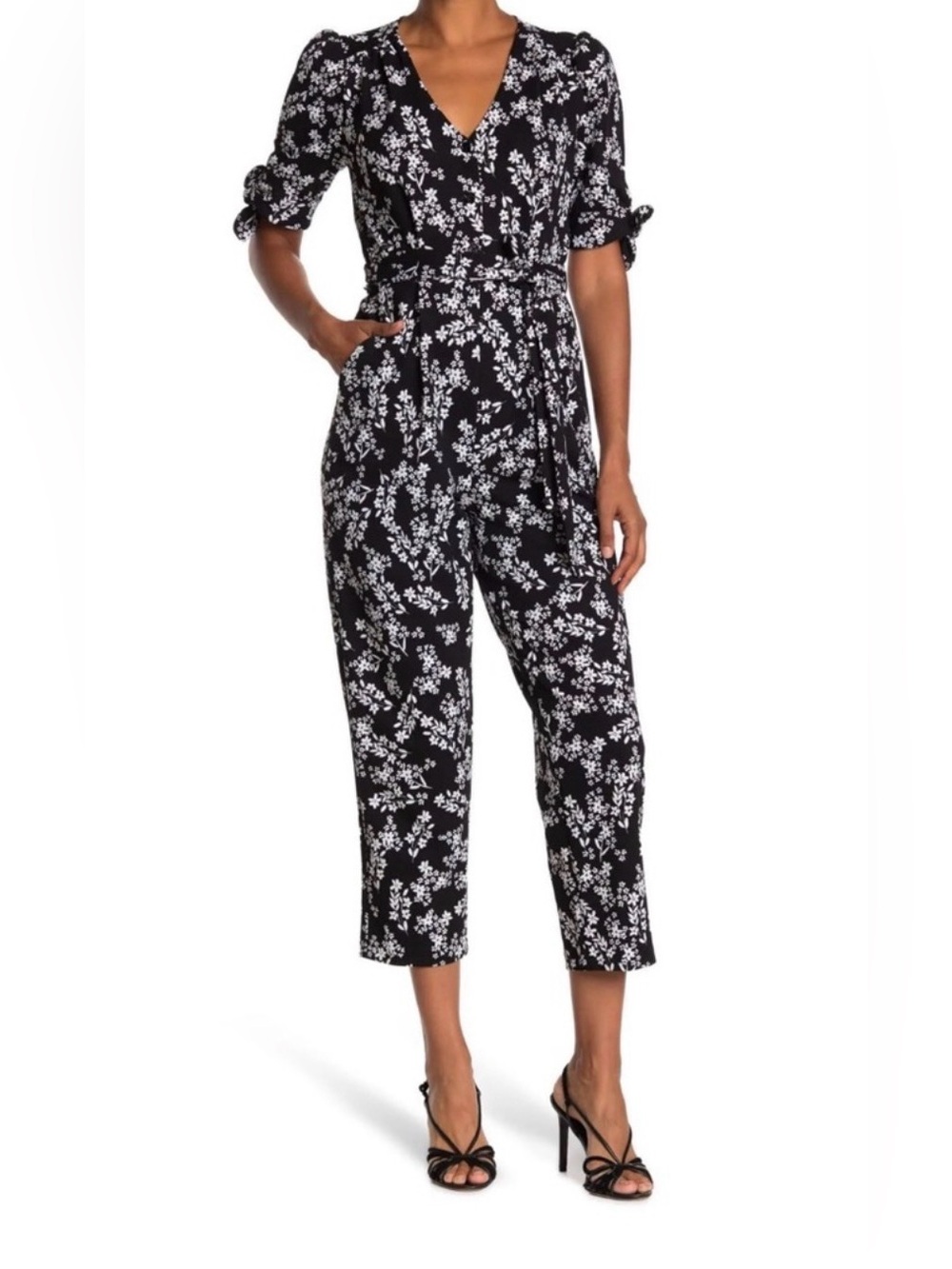 NWT Calvin Klein Floral Jumpsuit with Tie Waist Size 10 Pockets